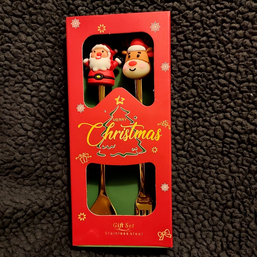 Christmas Kids Spoon Set with Santa and Reindeer
